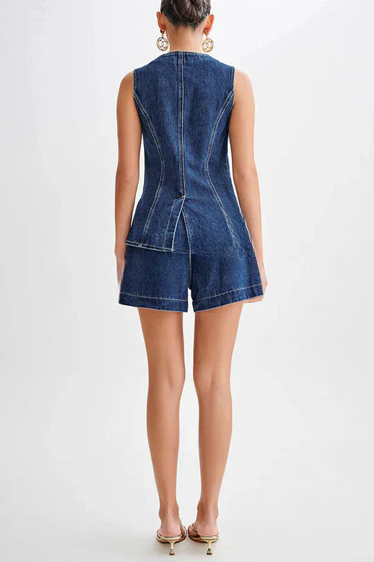 Dam Jeansväst Ärmlös Knutknapp Denim för Modern Stil 2