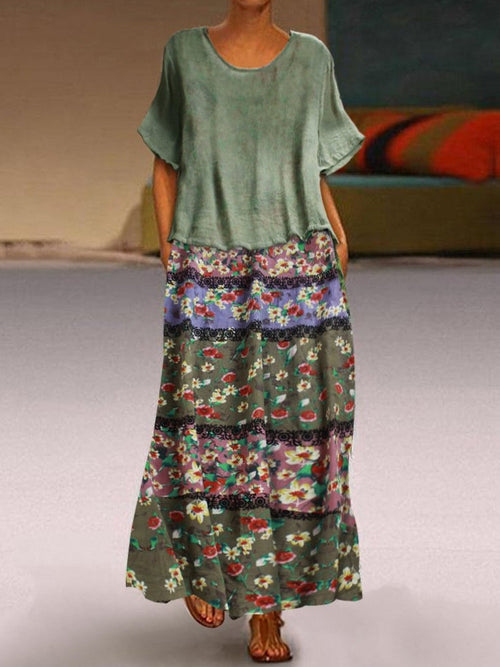 Kvinnors Midi Klänning Ärmlös Bomull och Linne-1