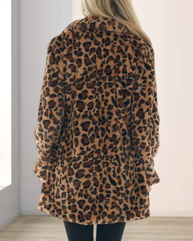 Damenjacke Fleece Leopardenmuster Weiche Baumwollmischung-6