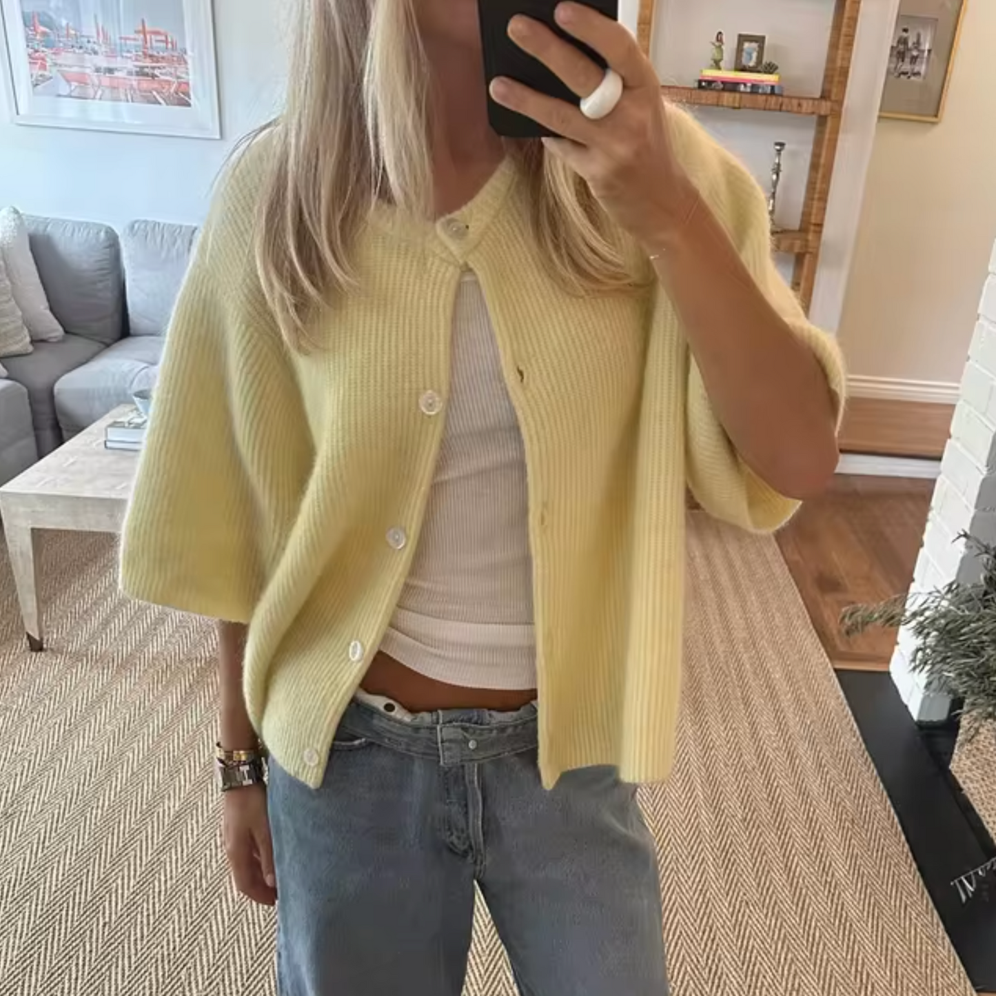 Dam Cardigan Knappar Korta Ärmar Mjuk Stickad Textil-2