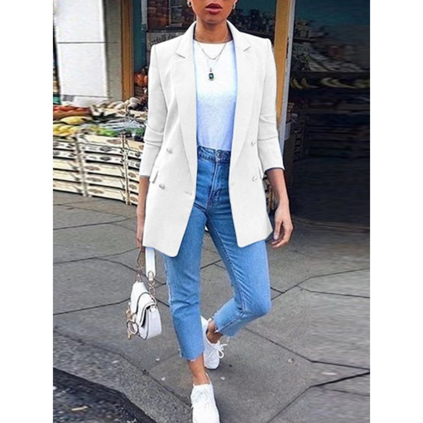 Kvinnors Blazer Medellängd Enkel Design Högkvalitativt Material-2