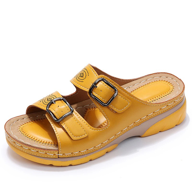 Dam Sandaler Ortopediska Läder Bekväma med Kardborrfäste-3