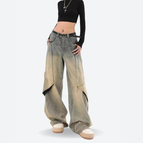Dam Baggy Jeans Flerskiktad Bomull-1