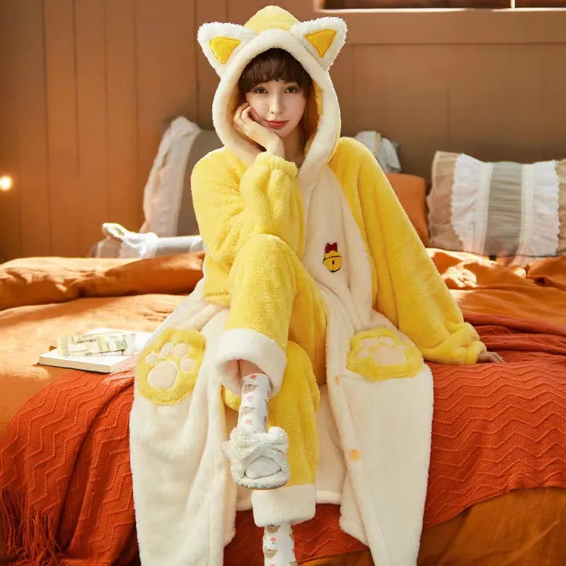 Dam Pyjamas Set med Huva Mjukt och Andningsbart Tyg-4
