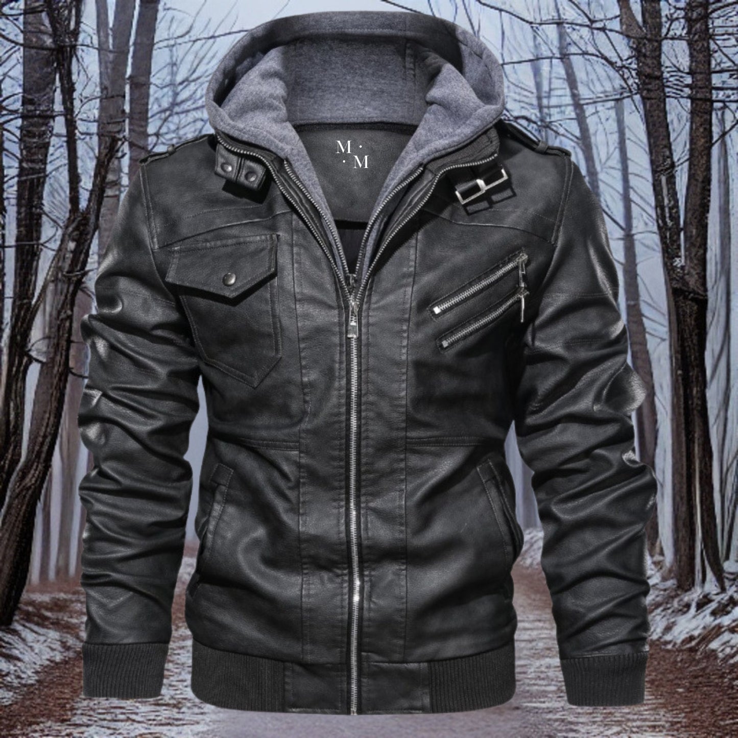 Variant image for Damjacka Skinnjacka Med Huva Klassisk Design Läder-13