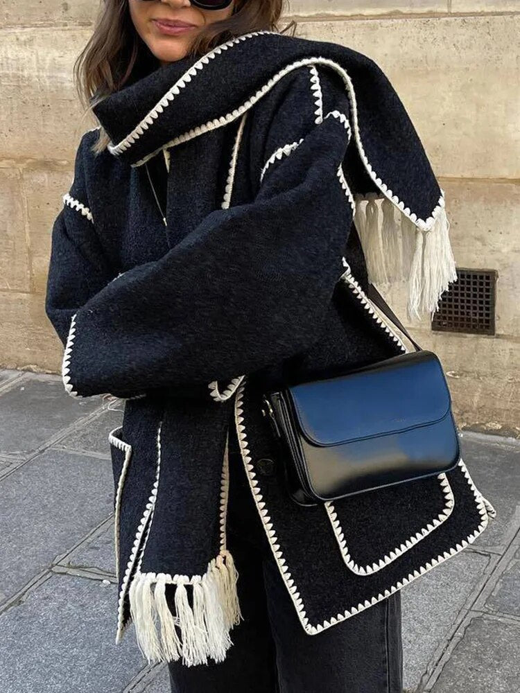 Elegant Damjacka med Halsduk i Polyester för Vardag och Fest – Komfortabel Passform, Tidlös Design 2