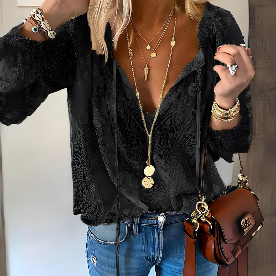 Kvinnors Boho Blus Virkad Bomull-3