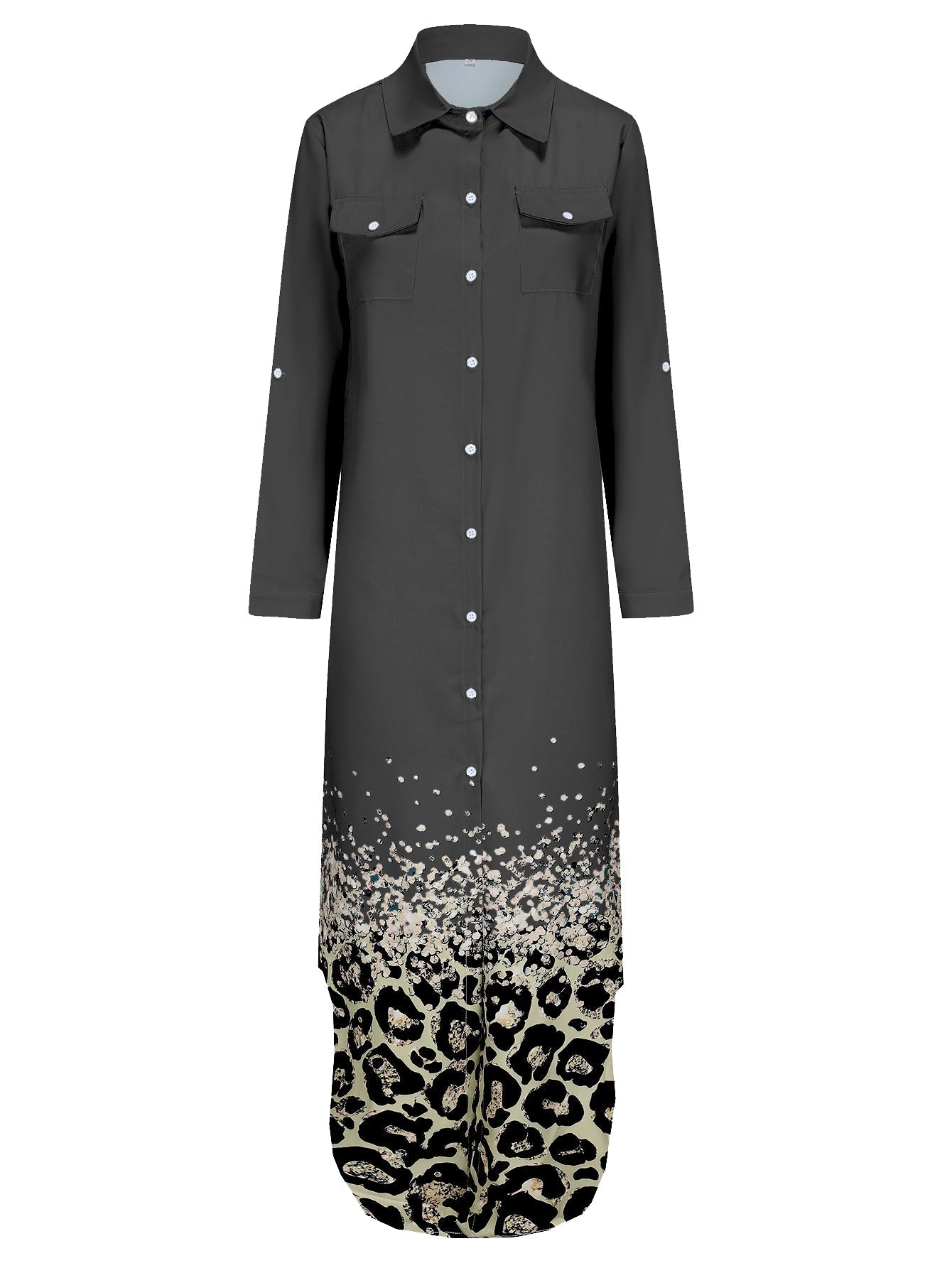 Dam Skjortklänning Långärmad Mönstrad Polyester-3