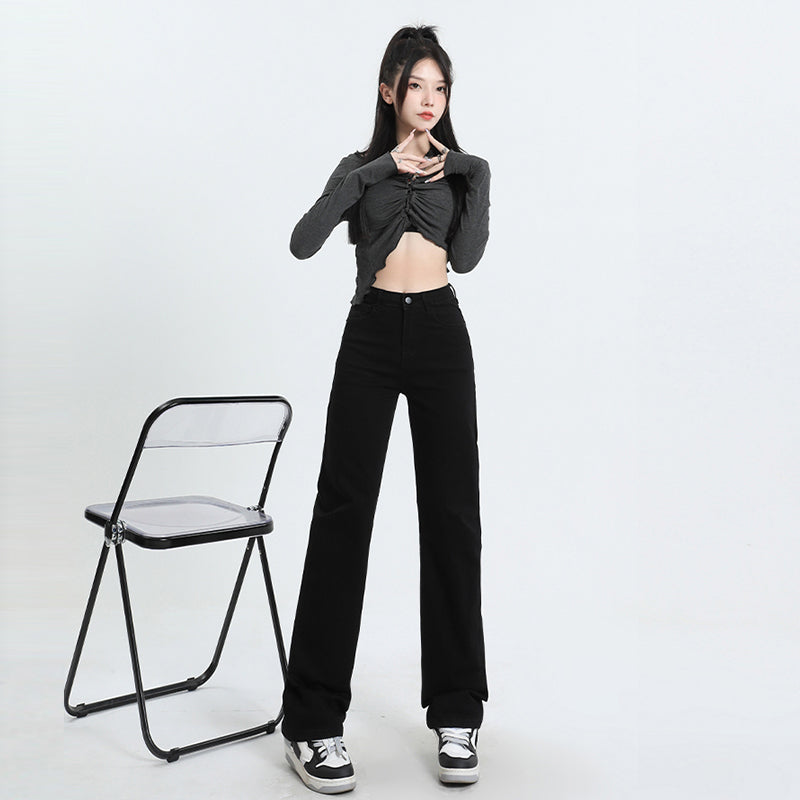 Snygga Byxor Dam Hög Midja Smal Passform Stretch Denim-4