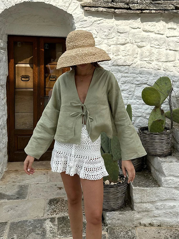 Dam Blus Puffärmar Polyester Elegant Chic-2