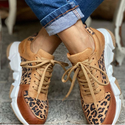 Kvinnors Sneakers Leopardmönster Komfortabel Textil Gummi-1