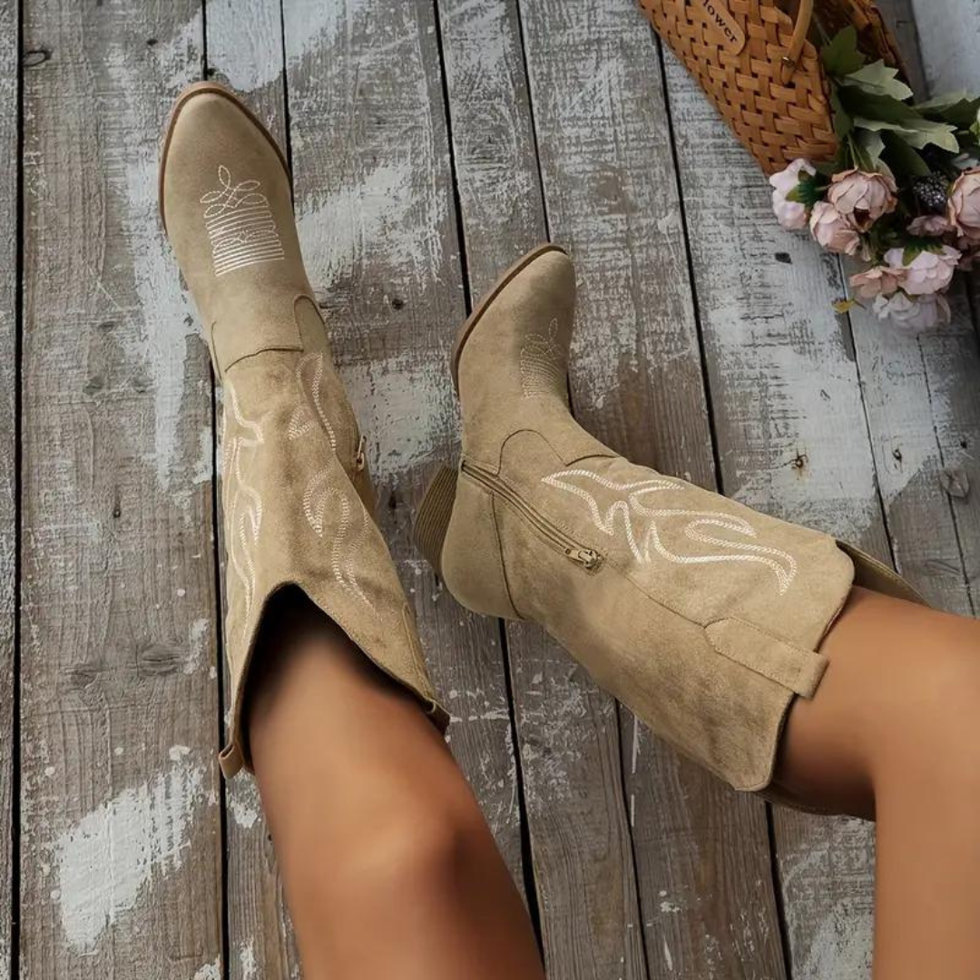 Kvinnors Cowboystövlar Retro Chunky Häl Läder med Blixtlås 4
