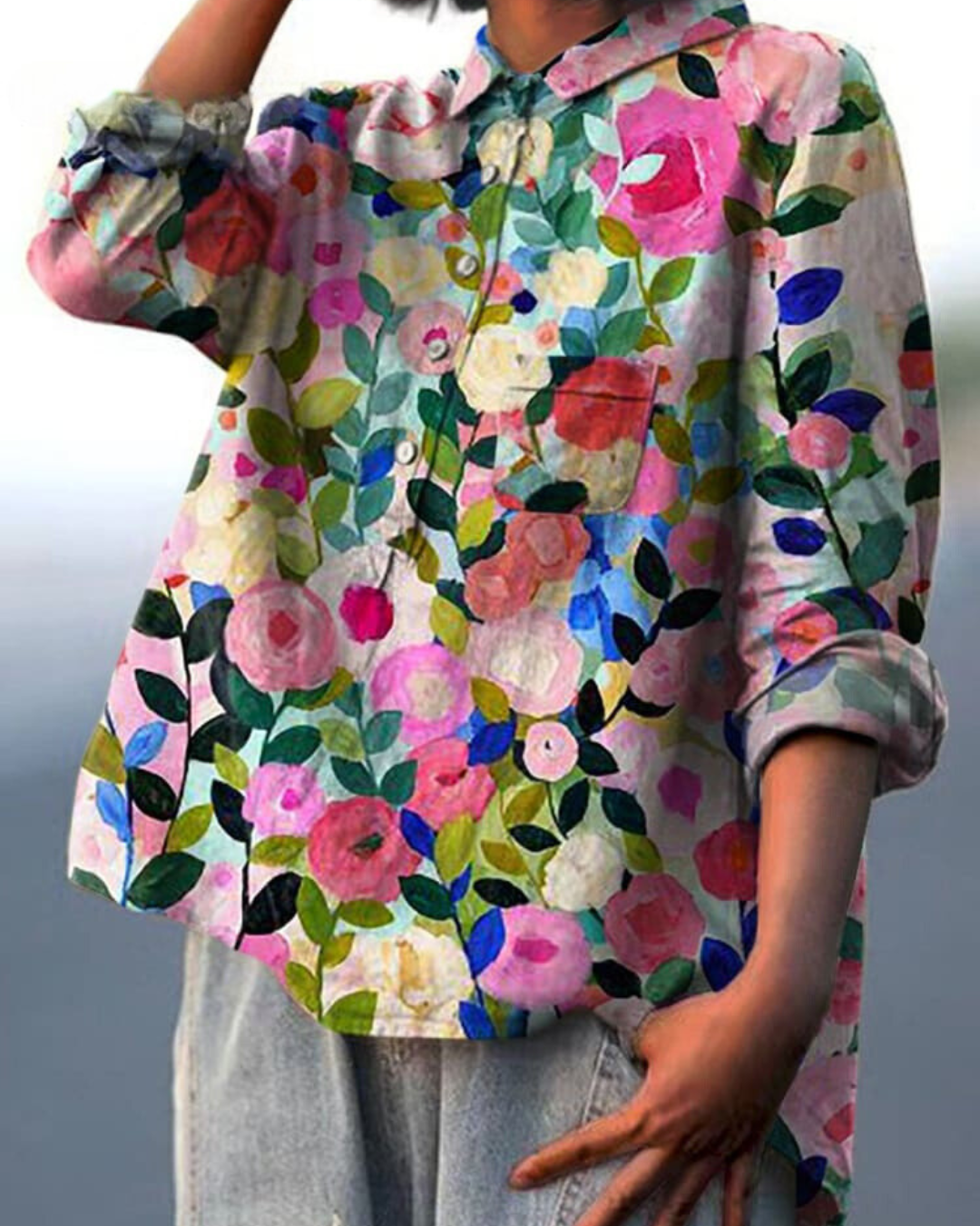Variant image for Dam Blus Blommönster Figur-kramande Högkvalitativt Tyg-1
