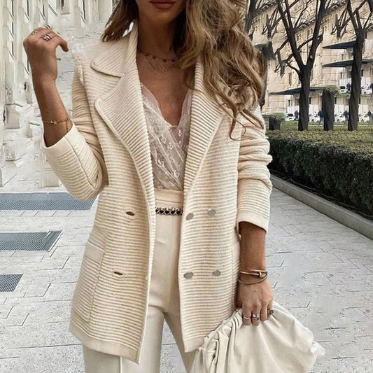 Dam Blazer Dubbel TryckknappstÀngning Mjuk Stickad Kvalitet-1