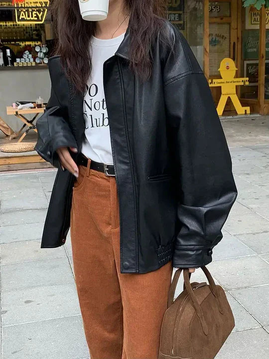 Vintage Damjacka i Mjukt Läder – Chic och Elegant Design för Alla Tillfällen, Normal Passform, S-XL 3