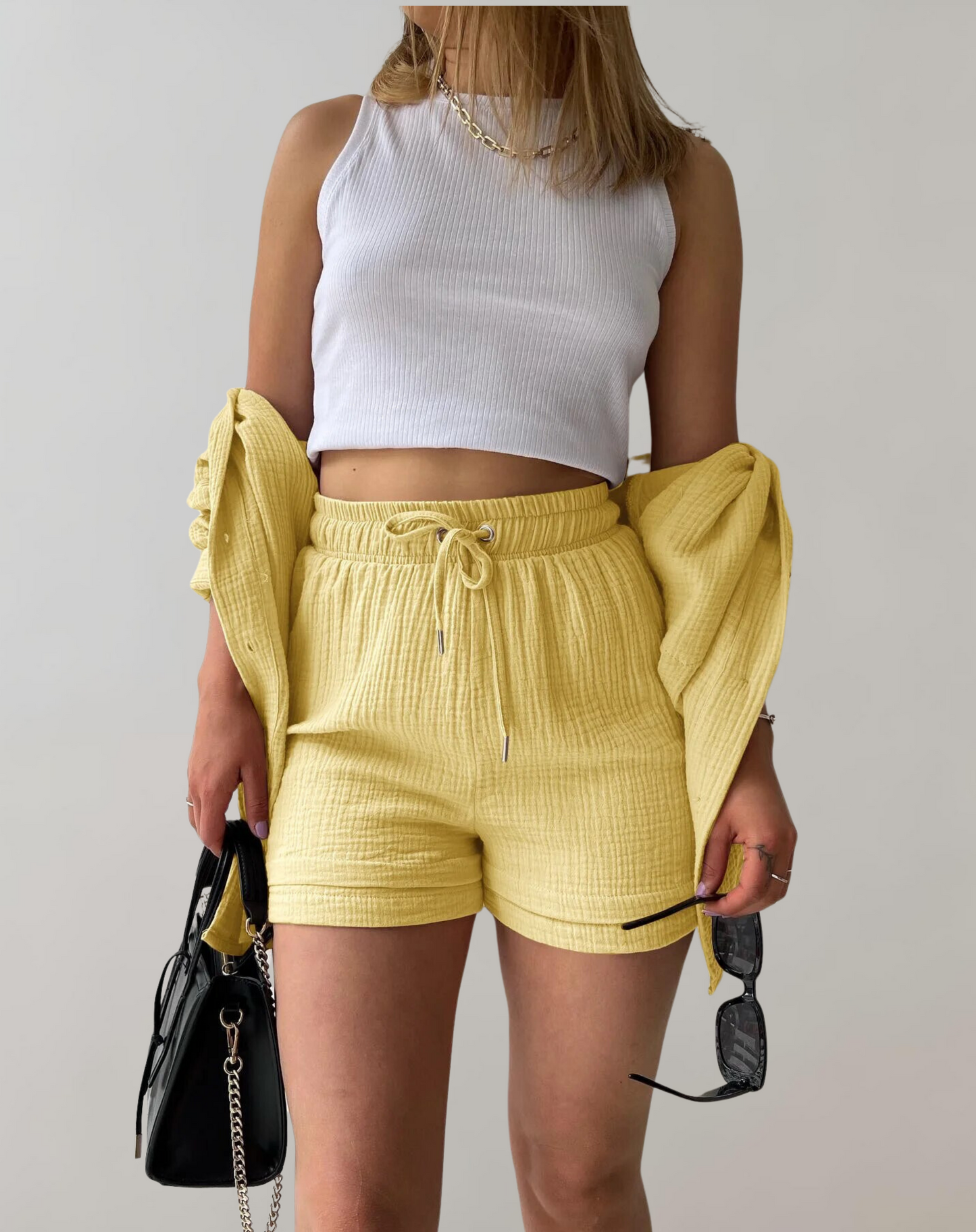 Variant image for Dam Nattkläder Set med Krage och Shorts i Gasväv-4