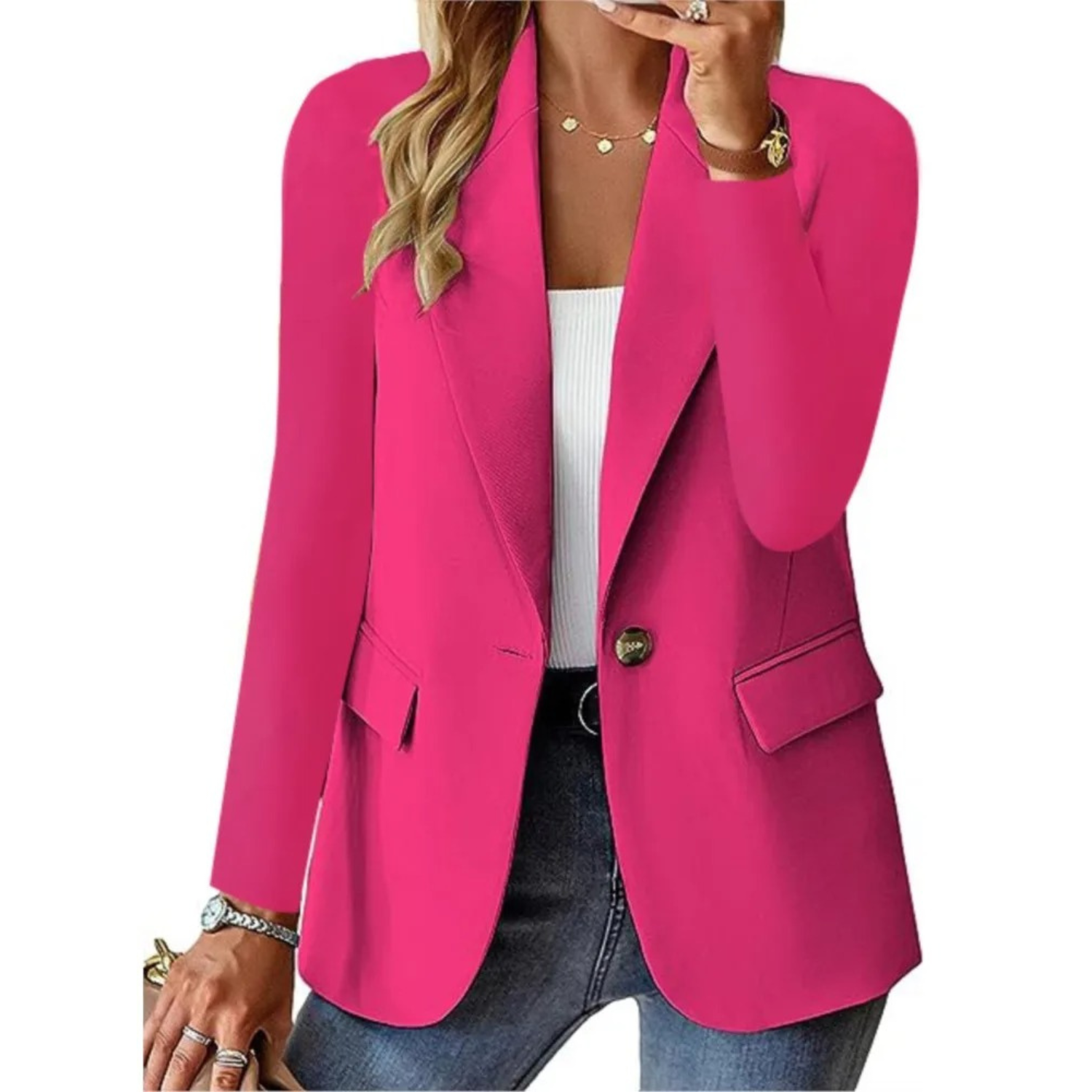 Slim Fit Kvinno Blazer Långärmad i Första Klassens Tyg – Elegant och Tidlös Design för Arbete och Fest 3