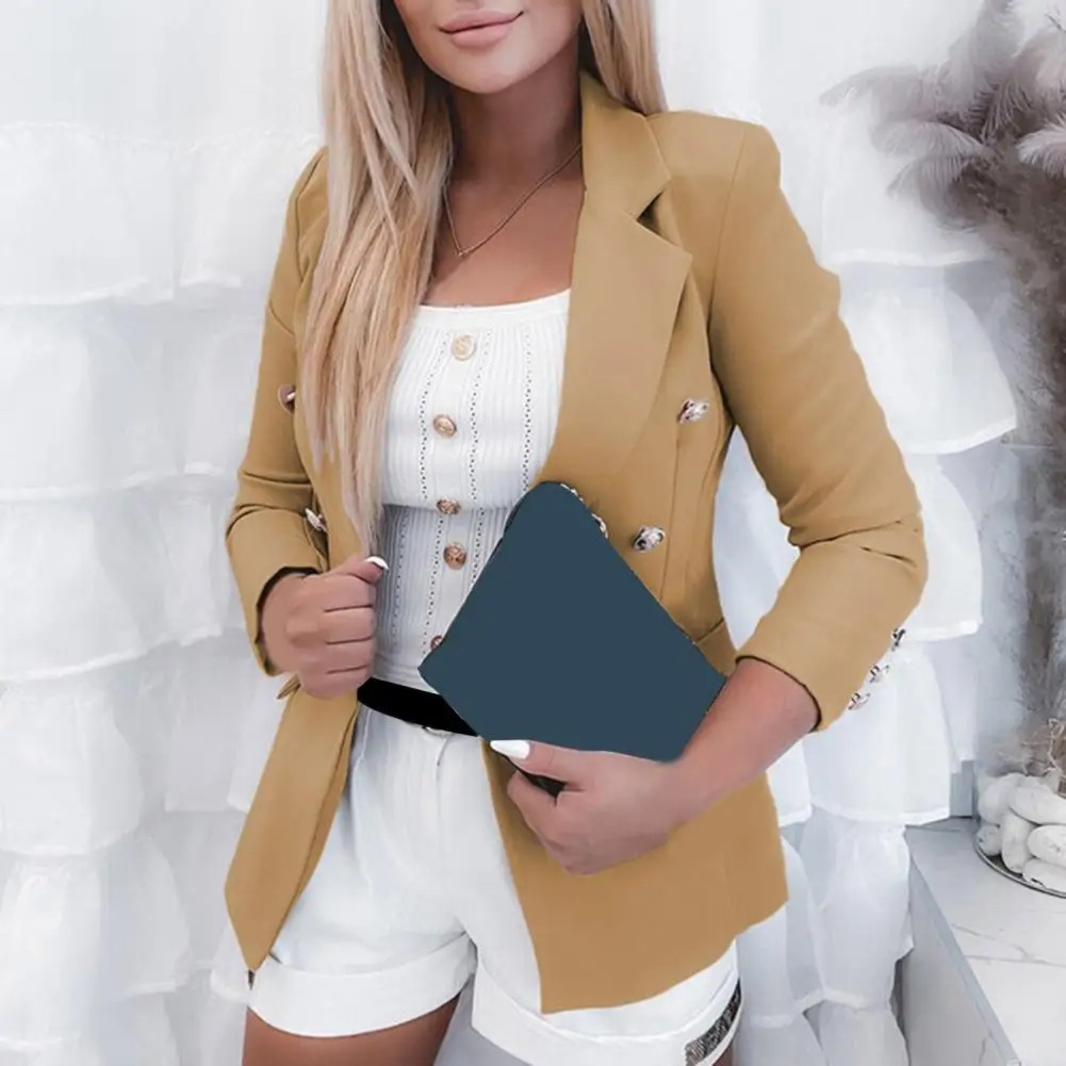 Vit Blazer för Kvinnor med Smal Snitt i Polyester – Elegant och Högkvalitativ för Arbete och Fritid 7