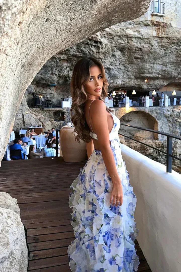 Fina Dam Klänningar Blommönstrad Midi Bomullsblandning-2