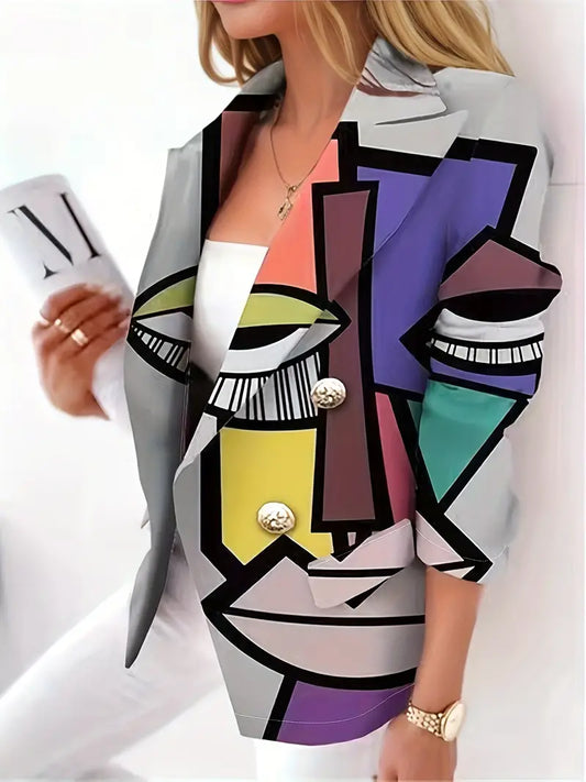 Damblus Tecknad Utskrift Dubbel Rad Knappar Högkvalitativt Tyg 1