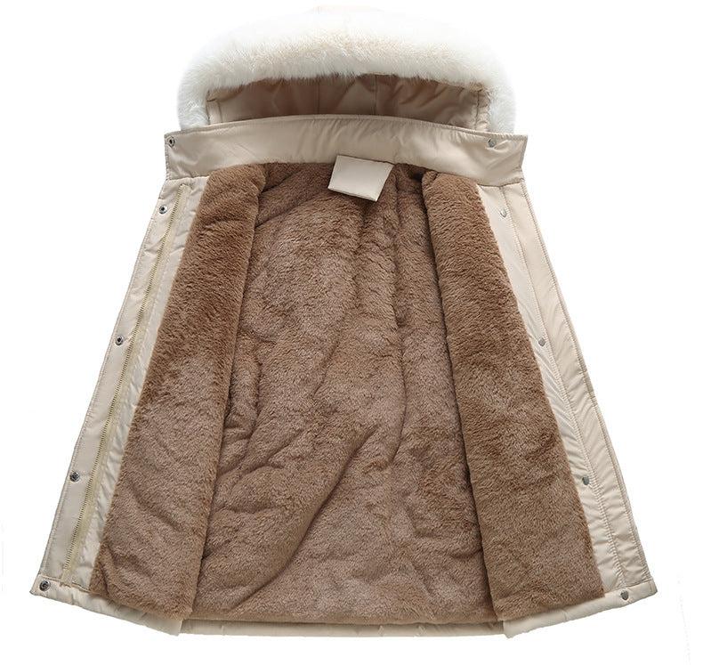 Dam Lång Vinterjacka med Syntetisk Päls och Plyschfoder-3