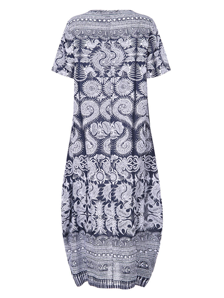 Maxiklänning Dam Blommönster Korta Ärmar Cato För Sommar-3