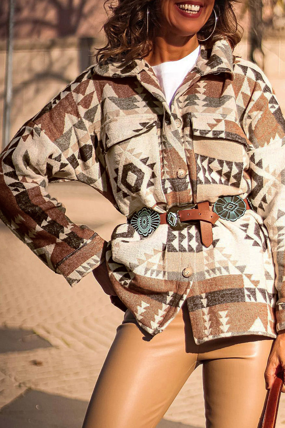 Damjacka Retro Geometriskt Mönster Lätt Polyester 2