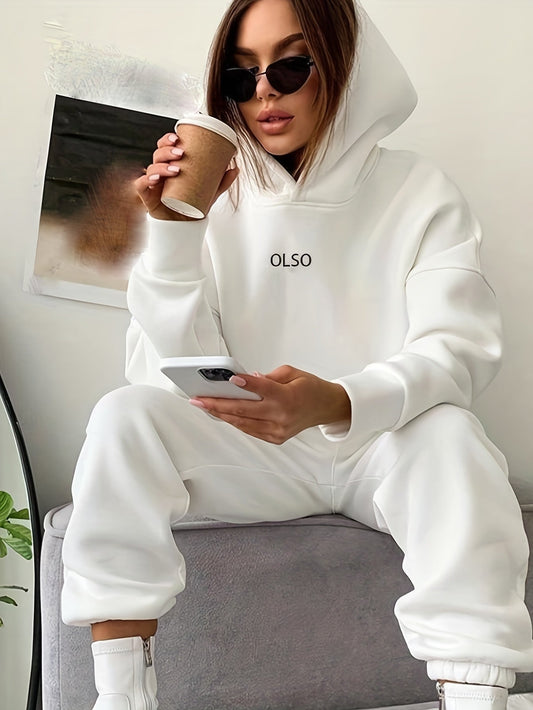 Tvådelat Set Dam Hoodie och Joggingbyxor Mjukt Material Trendig Design-1