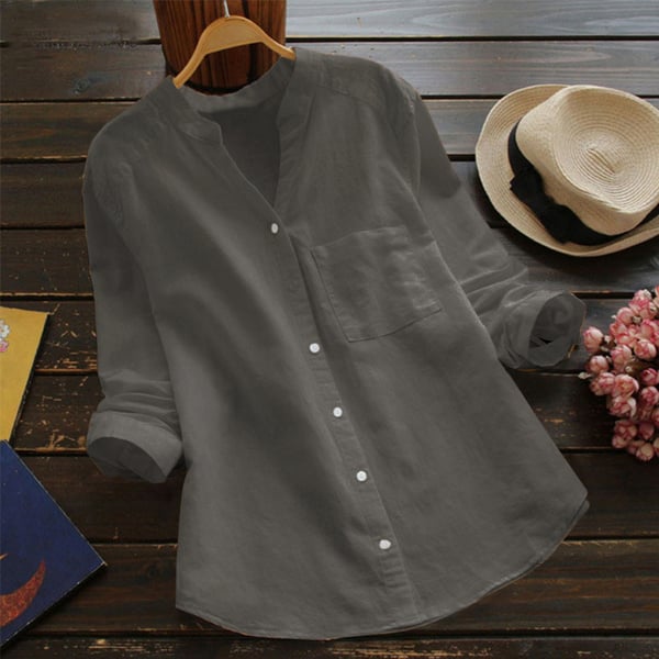 Kvinnors Retro Blus med Broderi 100% Bomull-5