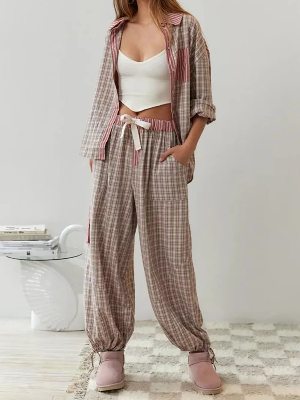 Dam Pyjamas 2-delad Vintage Stil Polyester-5