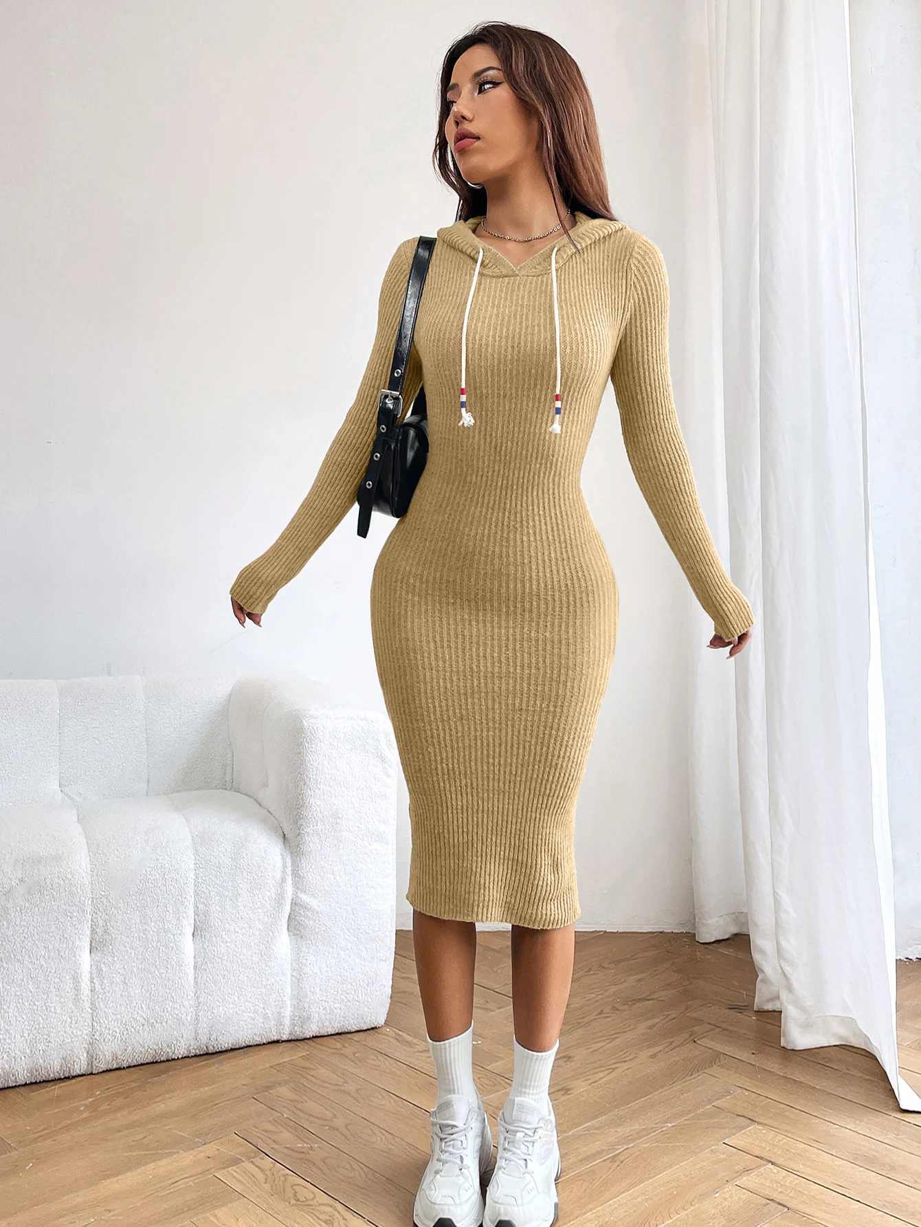 Dam Klänning med Huva Mjuk Bomull Avslappnad Passform 3