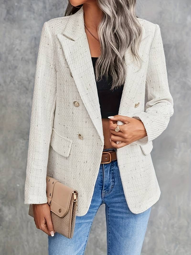 Kvinna Blazer Långärmad Vändbar Krage Andningsbart Material-4