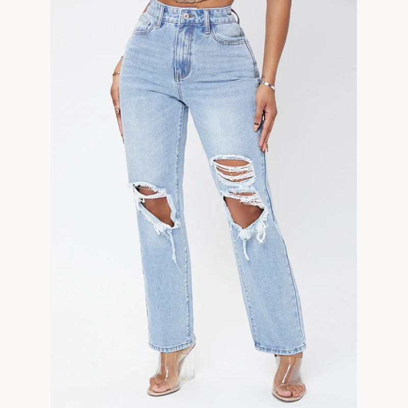 Dam Jeans Hög Midja Rakt Snitt Bomull-3