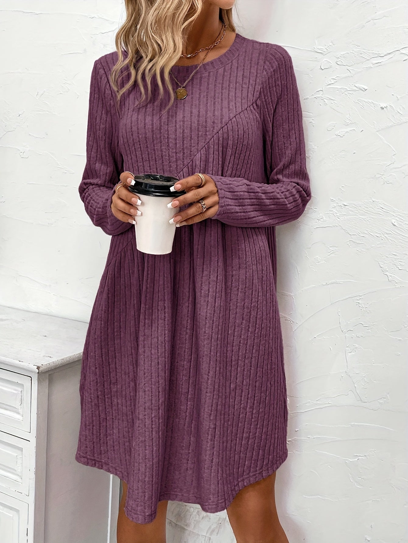 Dam Grundklänning Asymmetrisk Midja Ribbat Material 2