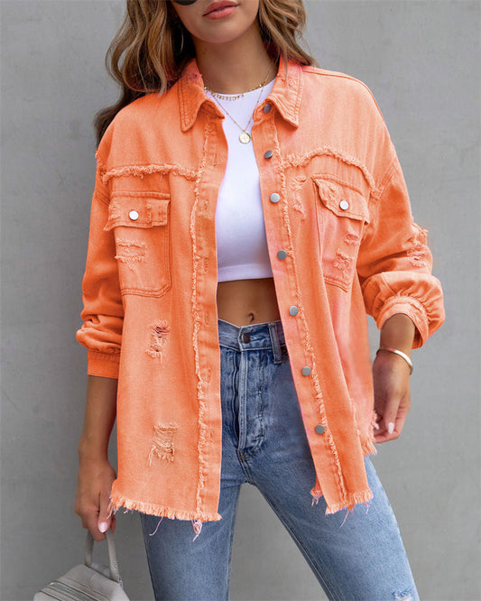 Dam Jeansjacka Knappstängning Tidlös Design Denim 1