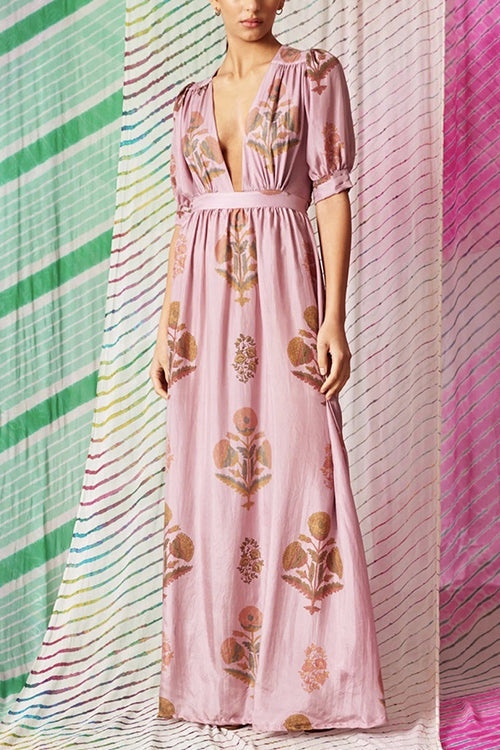 Variant image for Dam Maxiklänning V-ringning Blommönster Lång Klänning Sommar Bomull och Polyester-1
