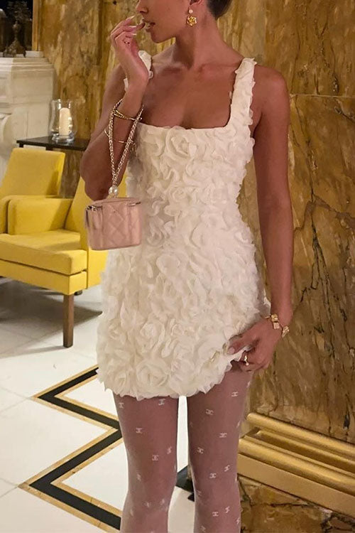 Variant image for Dam Miniklänning Fyrkantig Krage med 3D Rosor i Bomull och Polyester-1