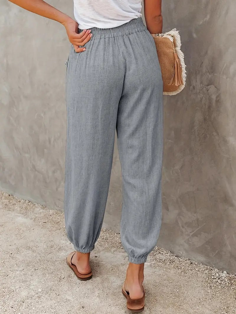 Dam Linnebyxor Hög Midja Mjuk Polyester-2