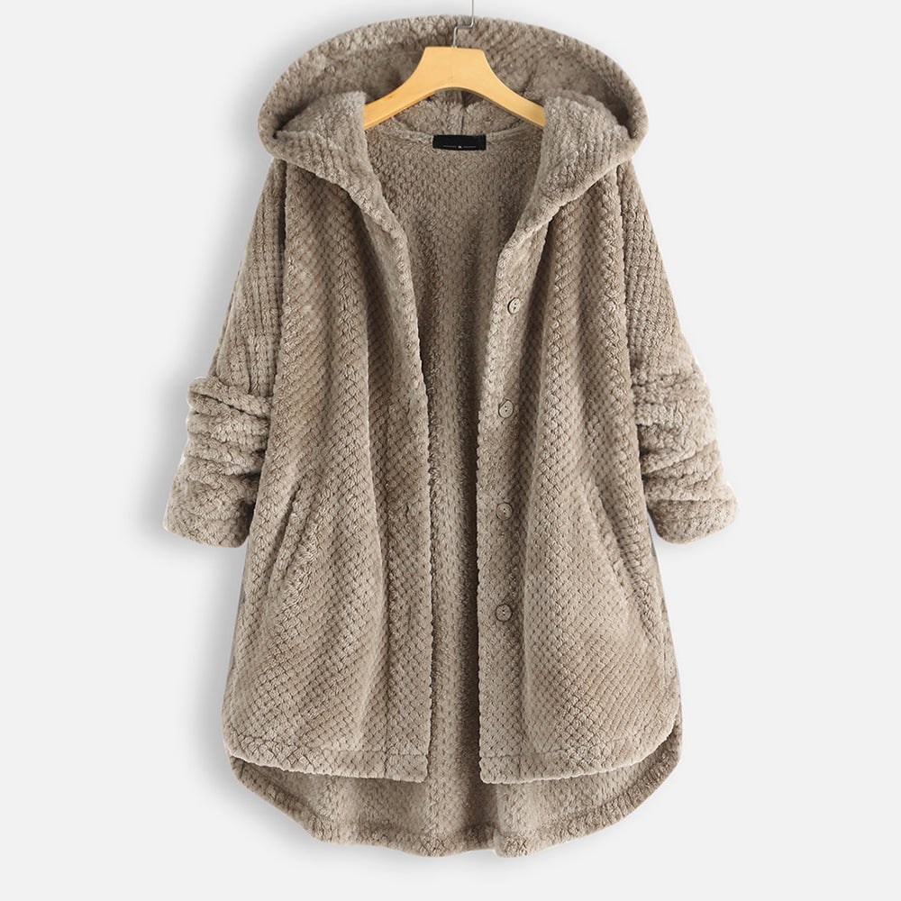 Dam Vändbar Fleecejacka med Huva Mjuk och Bekväm Fleece 12