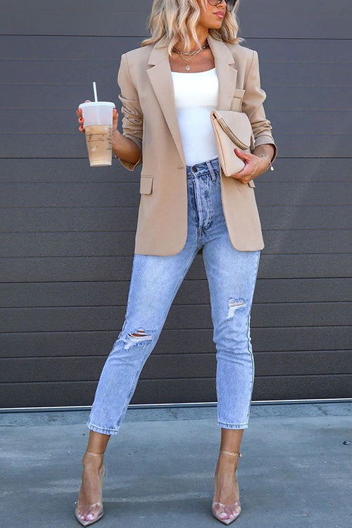 Variant image for Dam Blazer Klassisk En-Knapp Bomullsblandning med Bakspalt-1