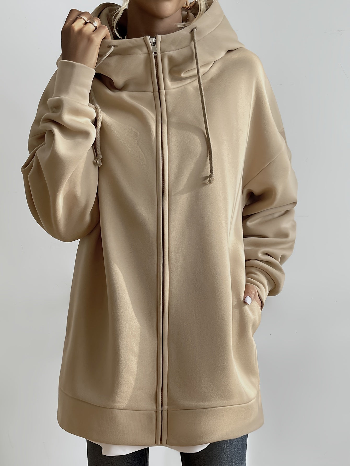 Variant image for Lång Hoodie Dam Zip-up Plysch för Kalla Dagar-24