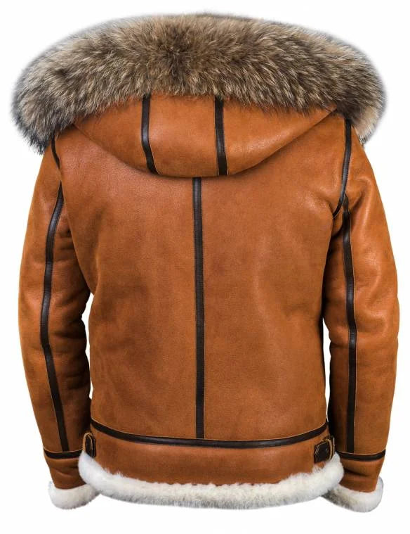 Herrjacka Vinter Läder med Shearling Detaljer-6