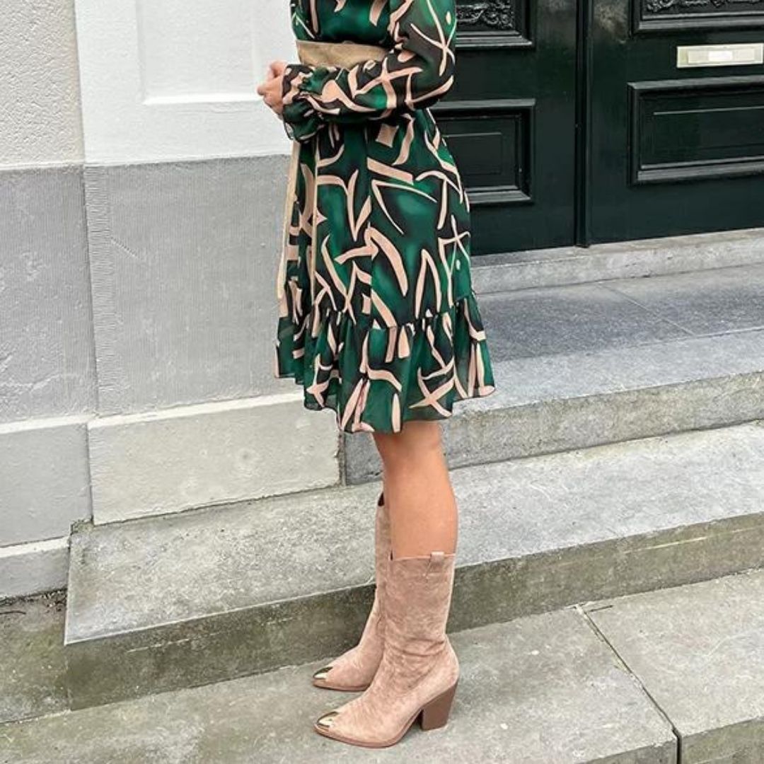 Dam Stövlar Blockhäl Läder Taupe-6