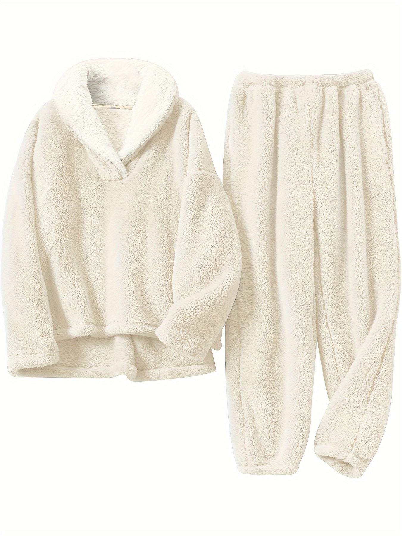Dam Loungewear Set V-Ringad Thermoflanell Avslappnad Passform 6