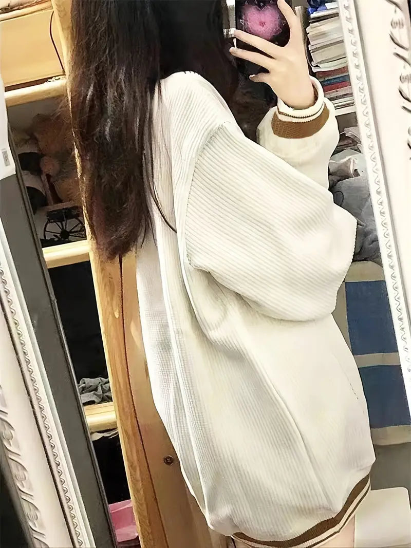 Dam Stickad Tröja V-ringning R-mönster Mjuk Material-6