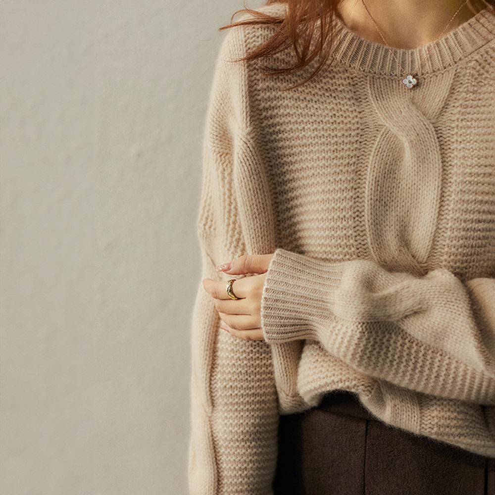Kvinnors Kabelstickad Pullover i Kashmir 4