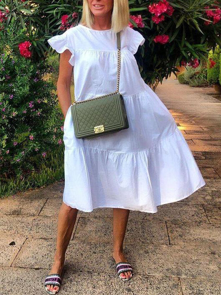 Fina Dam Klänningar Rynkad Midi Kortärmad Polyester-3