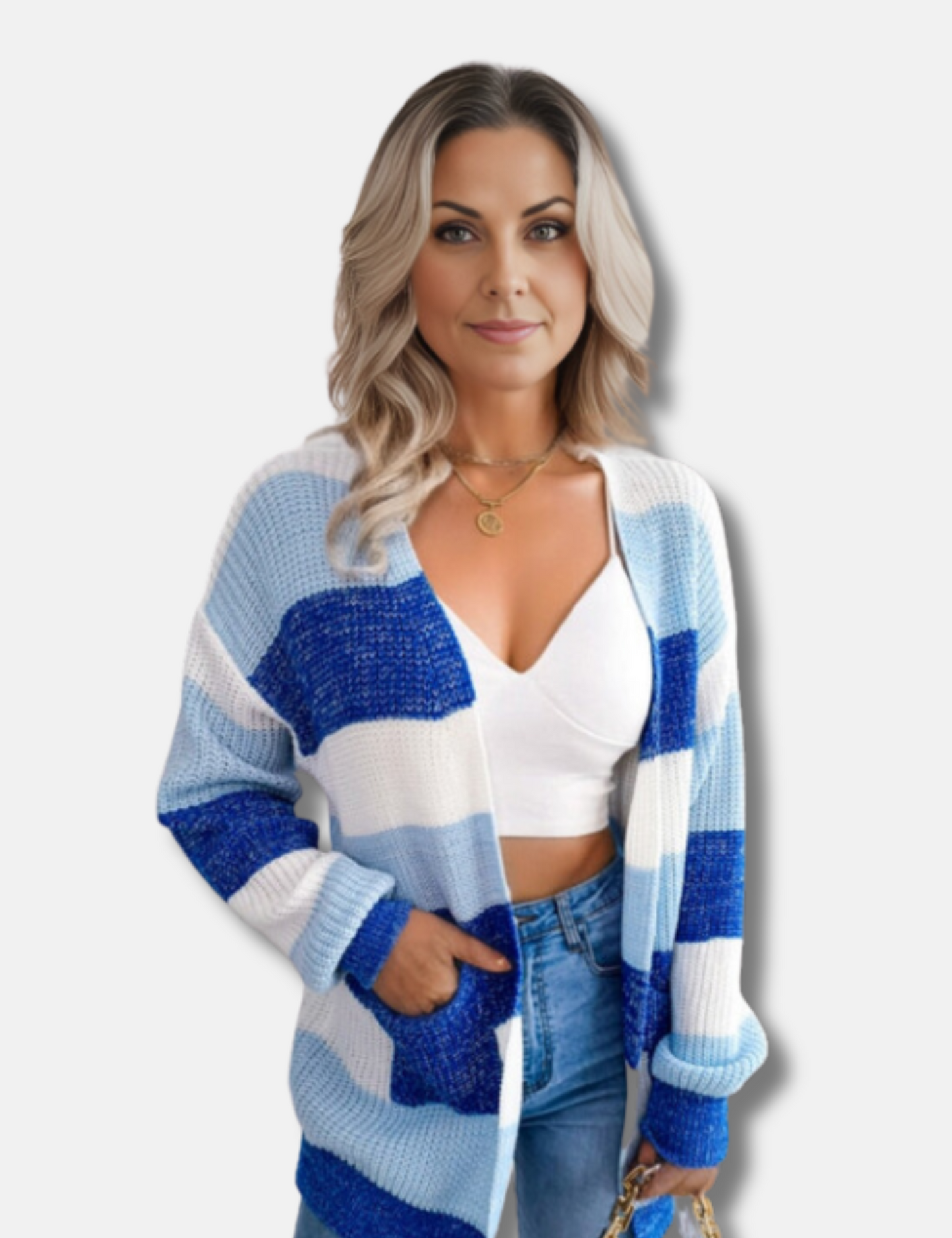 Variant image for Dam Lång Väst Randig Stickad Akryl-1