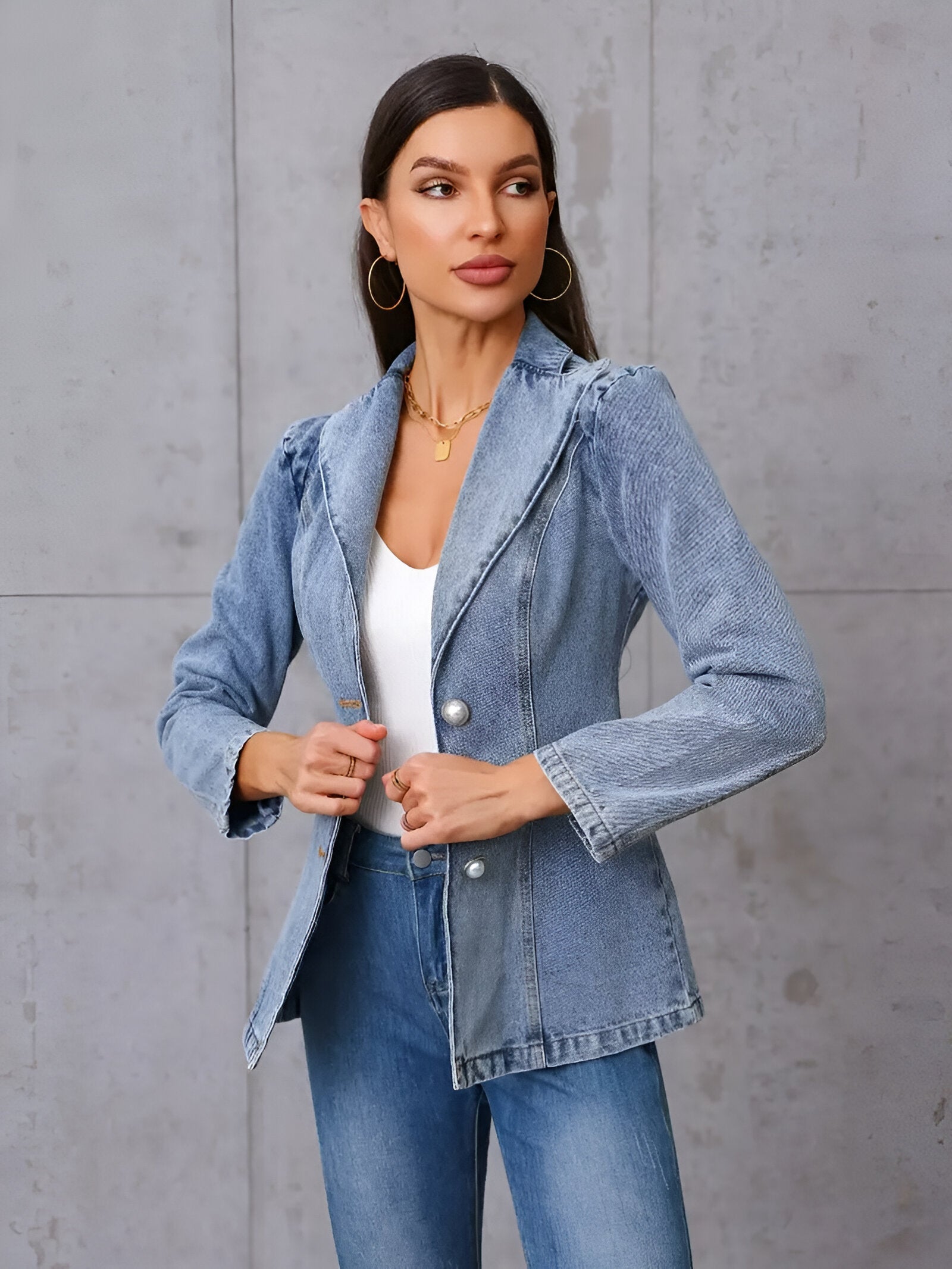 Dam Jeanjacka Asymmetrisk Design Bomullsblandning-4