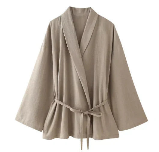 Dam Kimono Set med Avslappnad Passform och Breda Ärmar – Lätt Material, Hög Midja Byxor 8
